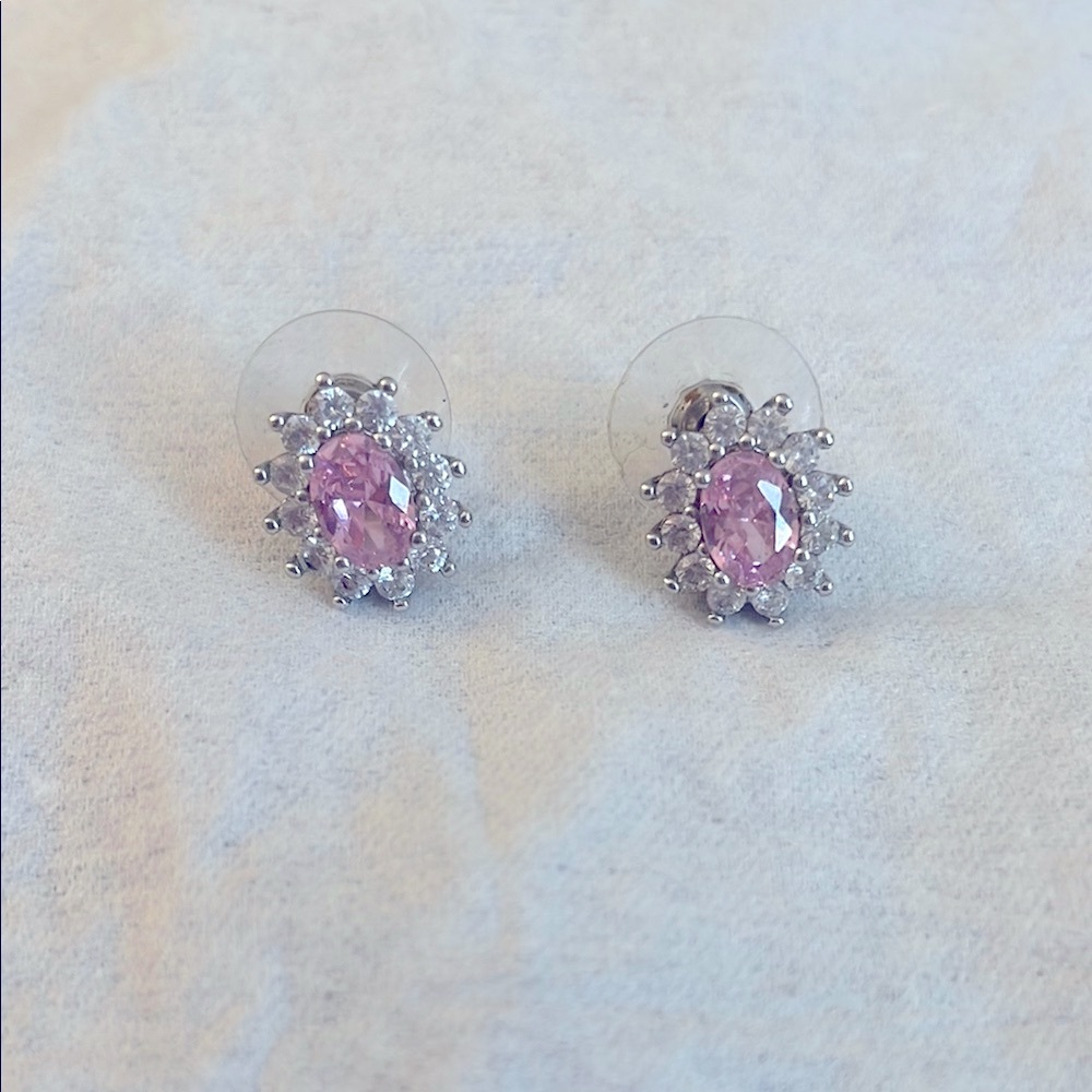Elegant Pink and Silver Stud Earrings